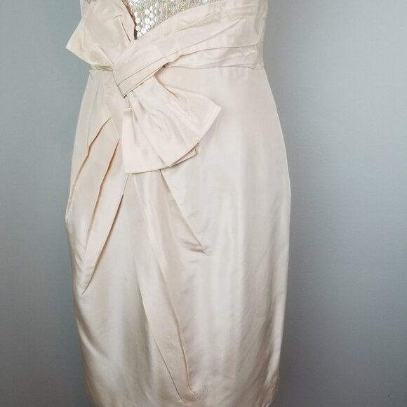 Vintage Carmen Marc Valvo Sequin & Peach Silk Champagne Cocktail Dress * Size 6 - Picture 4 of 16